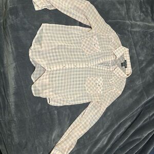 About A Girl Peach and Blue Checkered Shirt